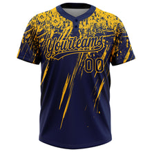 Загрузить изображение в средство просмотра галереи, Custom Navy Gold 3D Pattern Abstract Sharp Shape Two-Button Unisex Softball Jersey
