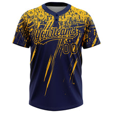 Load image into Gallery viewer, Custom Navy Gold 3D Pattern Abstract Sharp Shape Two-Button Unisex Softball Jersey
