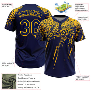 Custom Navy Gold 3D Pattern Abstract Sharp Shape Two-Button Unisex Softball Jersey