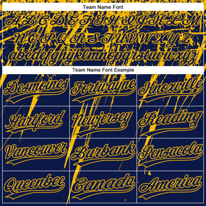 Custom Navy Gold 3D Pattern Abstract Sharp Shape Two-Button Unisex Softball Jersey