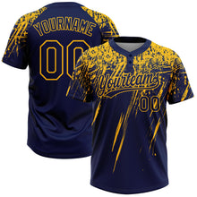 Load image into Gallery viewer, Custom Navy Gold 3D Pattern Abstract Sharp Shape Two-Button Unisex Softball Jersey
