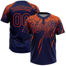 Laden Sie das Bild in den Galerie-Viewer, Custom Navy Orange 3D Pattern Abstract Sharp Shape Two-Button Unisex Softball Jersey
