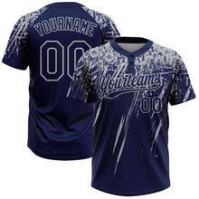Load image into Gallery viewer, Custom Navy Gray 3D Pattern Abstract Sharp Shape Two-Button Unisex Softball Jersey
