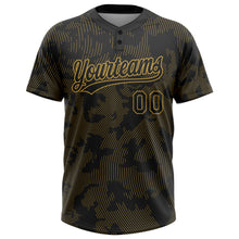 Load image into Gallery viewer, Custom Black Old Gold 3D Pattern Curve Lines Two-Button Unisex Softball Jersey
