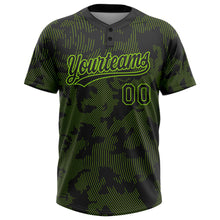 Load image into Gallery viewer, Custom Black Neon Green 3D Pattern Curve Lines Two-Button Unisex Softball Jersey

