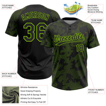 Load image into Gallery viewer, Custom Black Neon Green 3D Pattern Curve Lines Two-Button Unisex Softball Jersey

