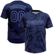 Load image into Gallery viewer, Custom Navy Light Blue 3D Pattern Curve Lines Two-Button Unisex Softball Jersey
