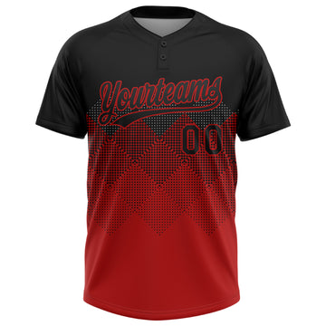 Custom Black Red 3D Pattern Gradient Square Shapes Two-Button Unisex Softball Jersey