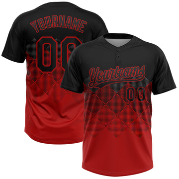 Custom Black Red 3D Pattern Gradient Square Shapes Two-Button Unisex Softball Jersey