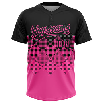 Custom Black Pink 3D Pattern Gradient Square Shapes Two-Button Unisex Softball Jersey