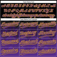 Load image into Gallery viewer, Custom Black Purple-Gold 3D Pattern Gradient Square Shapes Two-Button Unisex Softball Jersey
