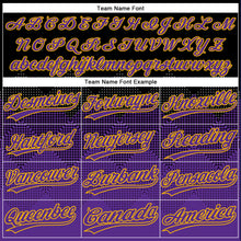 Laden Sie das Bild in den Galerie-Viewer, Custom Black Purple-Gold 3D Pattern Gradient Square Shapes Two-Button Unisex Softball Jersey
