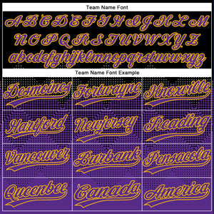 Custom Black Purple-Gold 3D Pattern Gradient Square Shapes Two-Button Unisex Softball Jersey