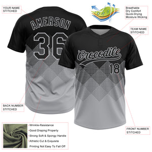 Custom Black Gray 3D Pattern Gradient Square Shapes Two-Button Unisex Softball Jersey