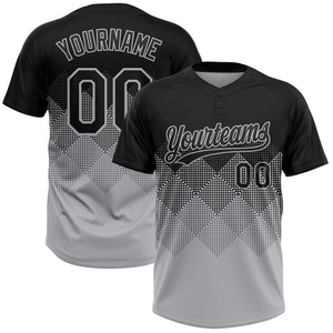 Custom Black Gray 3D Pattern Gradient Square Shapes Two-Button Unisex Softball Jersey