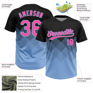 Custom Black Pink-Light Blue 3D Pattern Gradient Square Shapes Two-Button Unisex Softball Jersey