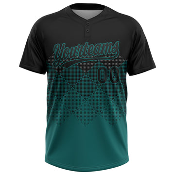 Custom Black Teal 3D Pattern Gradient Square Shapes Two-Button Unisex Softball Jersey