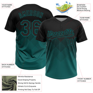 Custom Black Teal 3D Pattern Gradient Square Shapes Two-Button Unisex Softball Jersey