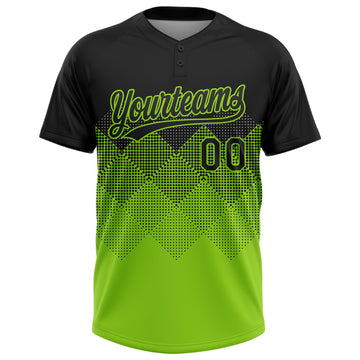 Custom Black Neon Green 3D Pattern Gradient Square Shapes Two-Button Unisex Softball Jersey