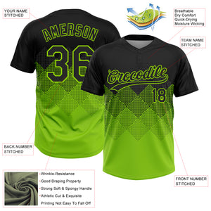 Custom Black Neon Green 3D Pattern Gradient Square Shapes Two-Button Unisex Softball Jersey