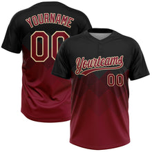 Load image into Gallery viewer, Custom Black Crimson-City Cream 3D Pattern Gradient Square Shapes Two-Button Unisex Softball Jersey
