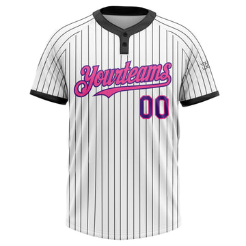 Custom White Black Pinstripe Purple-Pink Two-Button Unisex Softball Jersey