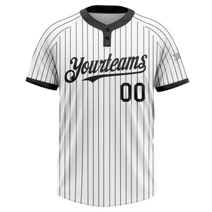 Custom White Black Pinstripe Black Two-Button Unisex Softball Jersey