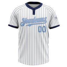 Загрузить изображение в средство просмотра галереи, Custom White Navy Pinstripe Light Blue-Gray Two-Button Unisex Softball Jersey
