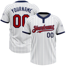 Загрузить изображение в средство просмотра галереи, Custom White Navy Pinstripe Red Two-Button Unisex Softball Jersey
