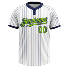 Charger l&#39;image dans la galerie, Custom White Navy Pinstripe Neon Green Two-Button Unisex Softball Jersey
