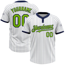 Charger l&#39;image dans la galerie, Custom White Navy Pinstripe Neon Green Two-Button Unisex Softball Jersey
