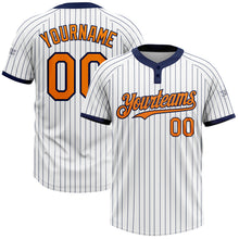 Charger l&#39;image dans la galerie, Custom White Navy Pinstripe Bay Orange Two-Button Unisex Softball Jersey
