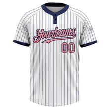 Загрузить изображение в средство просмотра галереи, Custom White Navy Pinstripe Medium Pink Two-Button Unisex Softball Jersey
