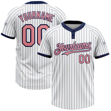 Загрузить изображение в средство просмотра галереи, Custom White Navy Pinstripe Medium Pink Two-Button Unisex Softball Jersey

