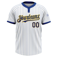 Laden Sie das Bild in den Galerie-Viewer, Custom White Royal Pinstripe Yellow Two-Button Unisex Softball Jersey
