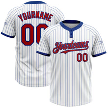 Load image into Gallery viewer, Custom White Royal Pinstripe Red Two-Button Unisex Softball Jersey
