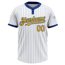 Load image into Gallery viewer, Custom White Royal Pinstripe Yellow Two-Button Unisex Softball Jersey
