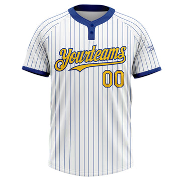 Custom White Royal Pinstripe Yellow Two-Button Unisex Softball Jersey