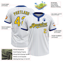 Laden Sie das Bild in den Galerie-Viewer, Custom White Royal Pinstripe Yellow Two-Button Unisex Softball Jersey
