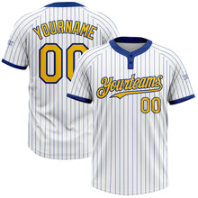 Laden Sie das Bild in den Galerie-Viewer, Custom White Royal Pinstripe Yellow Two-Button Unisex Softball Jersey
