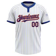 Load image into Gallery viewer, Custom White Royal Pinstripe Orange Two-Button Unisex Softball Jersey
