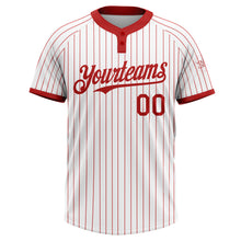 Load image into Gallery viewer, Custom White Red Pinstripe Red Two-Button Unisex Softball Jersey
