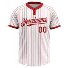 Laden Sie das Bild in den Galerie-Viewer, Custom White Red Pinstripe Red Two-Button Unisex Softball Jersey
