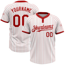 Load image into Gallery viewer, Custom White Red Pinstripe Red Two-Button Unisex Softball Jersey
