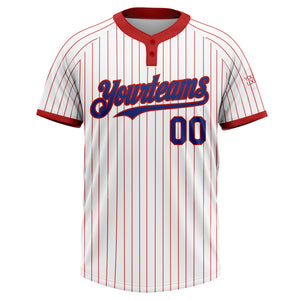 Custom White Red Pinstripe Royal Two-Button Unisex Softball Jersey