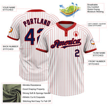 Load image into Gallery viewer, Custom White Red Pinstripe Navy Two-Button Unisex Softball Jersey
