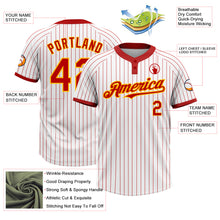 Load image into Gallery viewer, Custom White Red Pinstripe Gold Two-Button Unisex Softball Jersey
