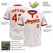 Load image into Gallery viewer, Custom White Red Pinstripe Old Gold Two-Button Unisex Softball Jersey
