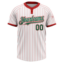Load image into Gallery viewer, Custom White Red Pinstripe Kelly Green Two-Button Unisex Softball Jersey
