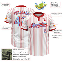 Load image into Gallery viewer, Custom White Red Pinstripe Light Blue Two-Button Unisex Softball Jersey
